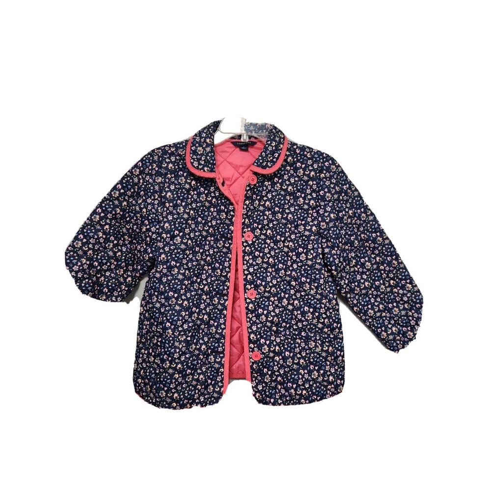 Land's‎ End  Girls Quilted Jacket Blazer Size 14 Flower Blue Button